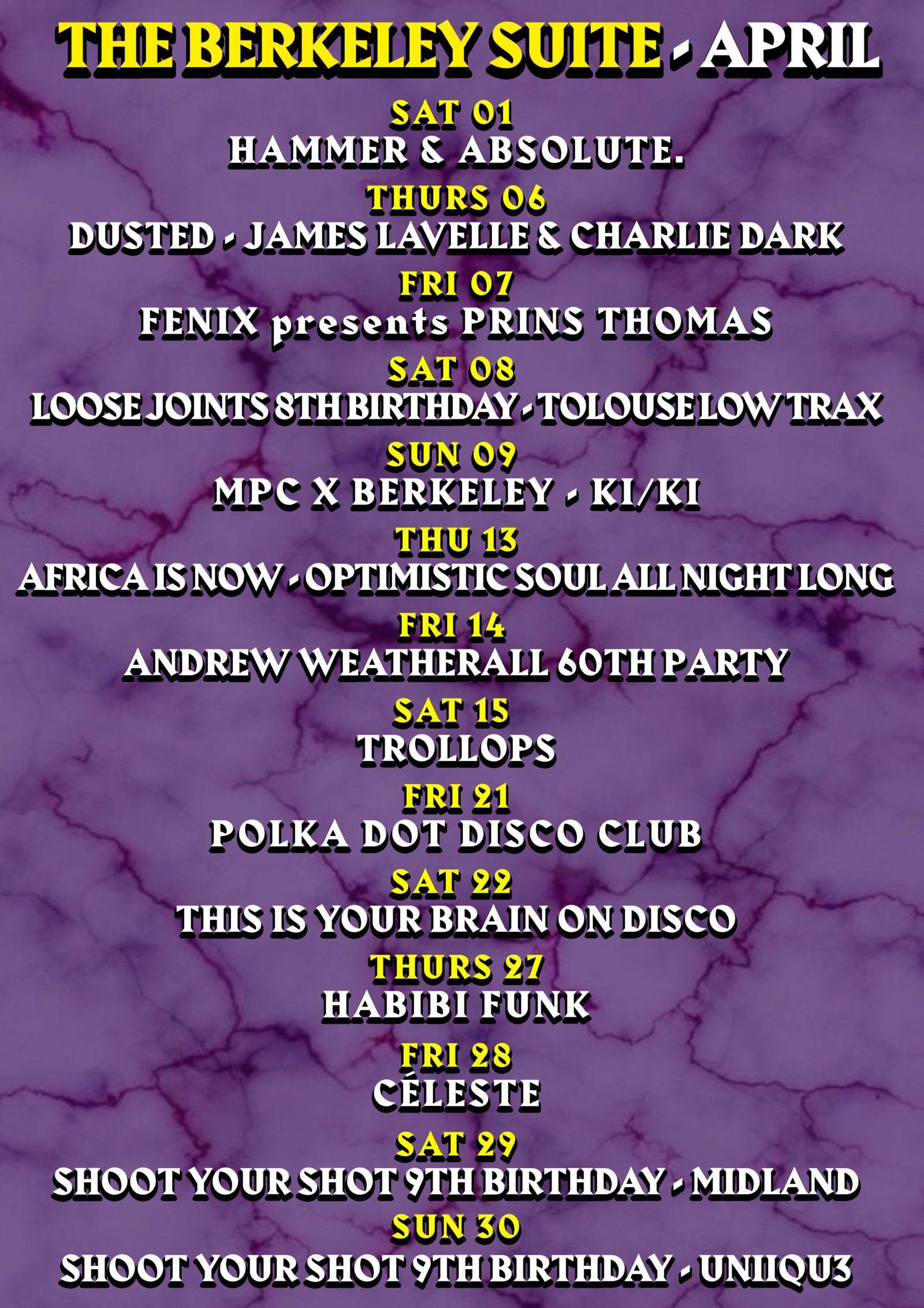 APRIL LISTINGS!